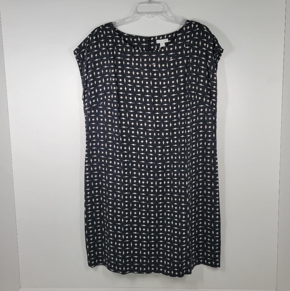 J.Jill Love 100% Linen Black Geometric Print Shortsleeve Shift Dress Size MP